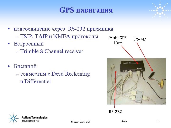GPS навигация • подсоединение через RS-232 приемника – TSIP, TAIP и NMEA протоколы Main