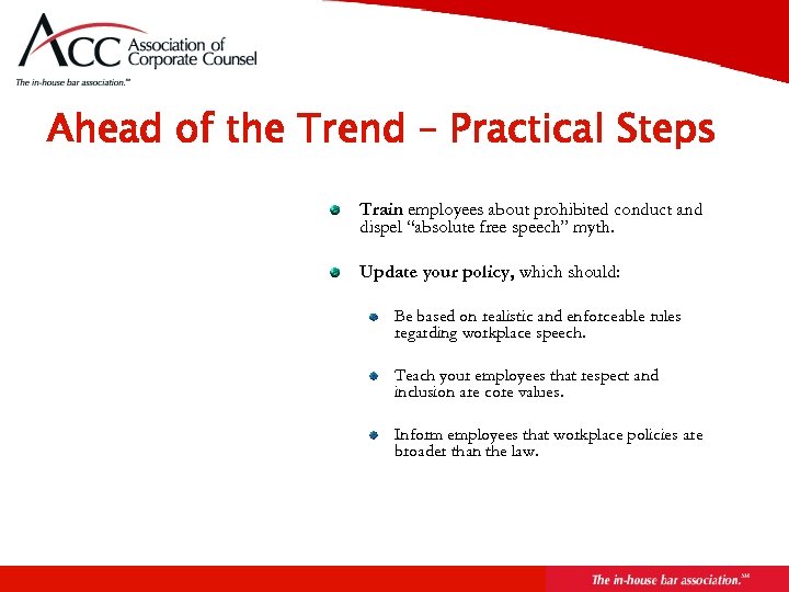 Page 26 Ahead of the Trend – Practical Steps Train employees about prohibited conduct