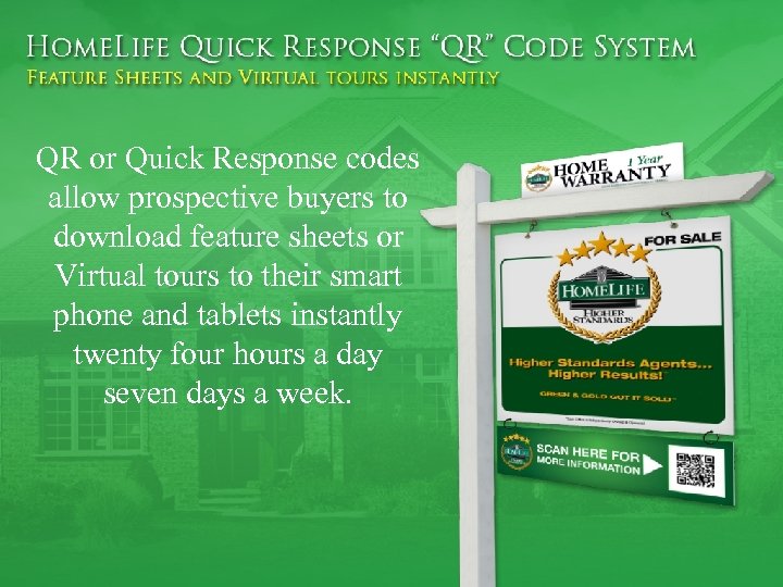 QR or Quick Response codes allow prospective buyers to download feature sheets or Virtual