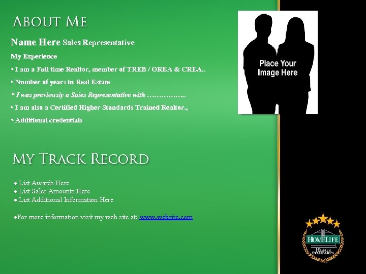 Name Here Sales Representative My Experience • I am a Full time Realtor, member