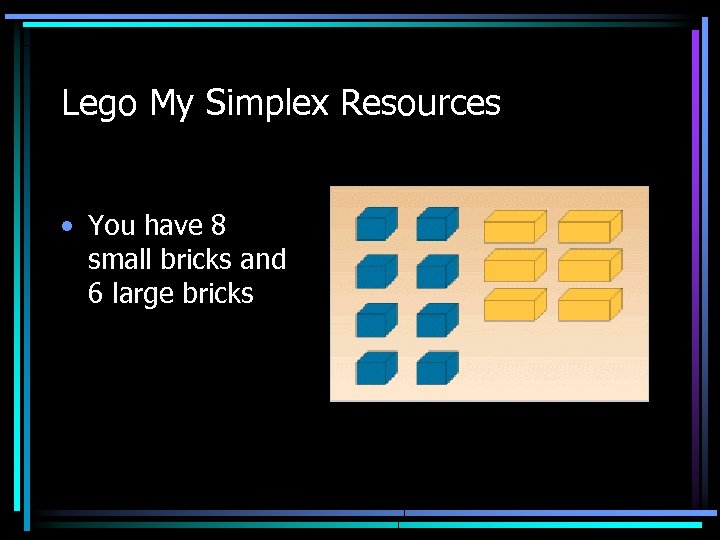 Lego My Simplex Resources • You have 8 small bricks and 6 large bricks