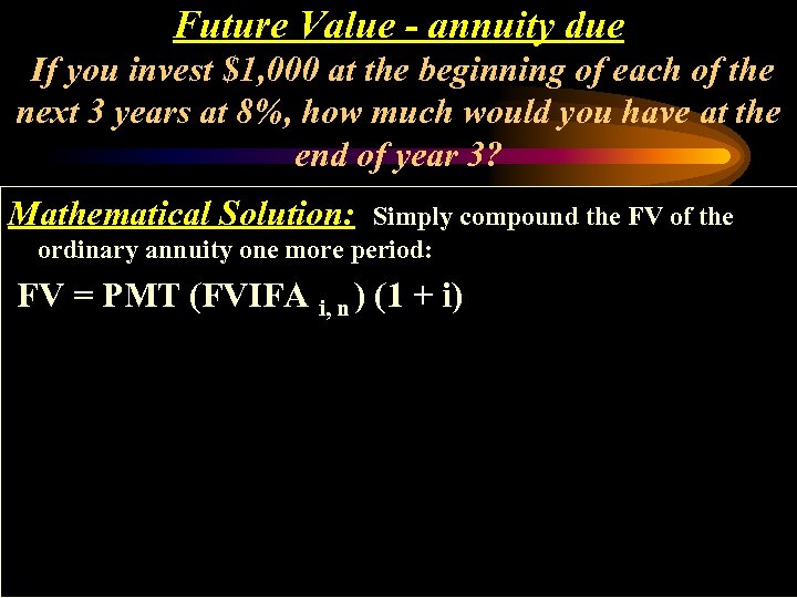 Future Value - annuity due If you invest $1, 000 at the beginning of