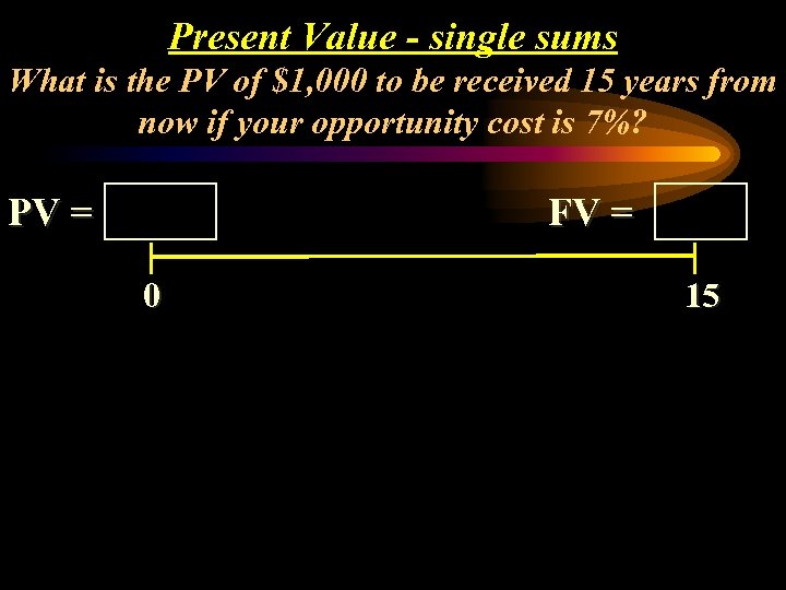 Present Value - single sums What is the PV of $1, 000 to be