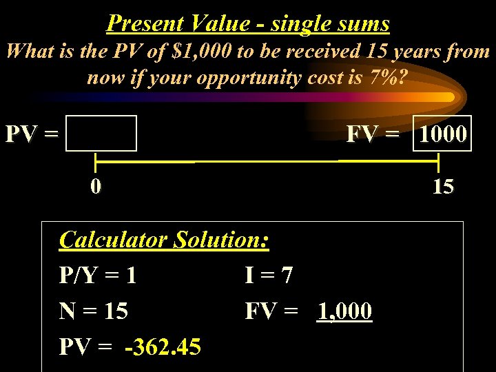 Present Value - single sums What is the PV of $1, 000 to be