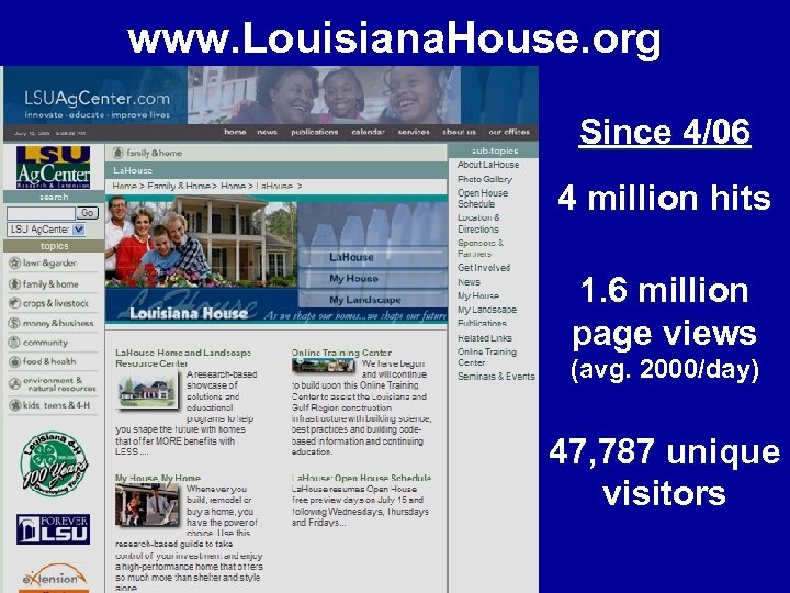 www. Louisiana. House. org Since 4/06 4 million hits 1. 6 million page views