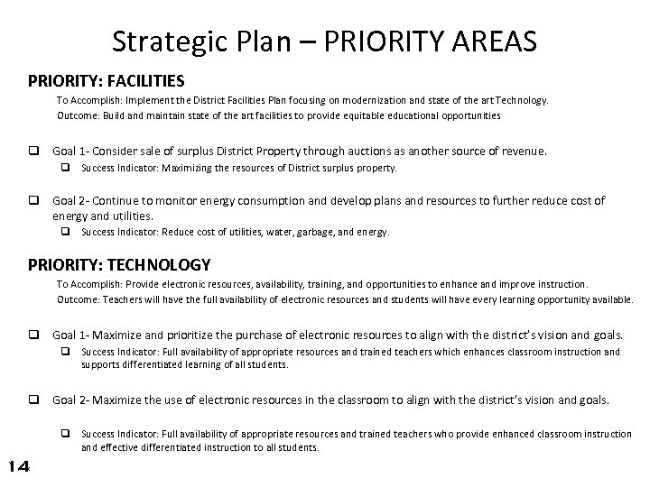 Strategic Plan – PRIORITY AREAS PRIORITY: FACILITIES To Accomplish: Implement the District Facilities Plan