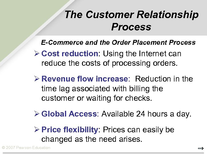 The Customer Relationship Process E-Commerce and the Order Placement Process Ø Cost reduction: Using