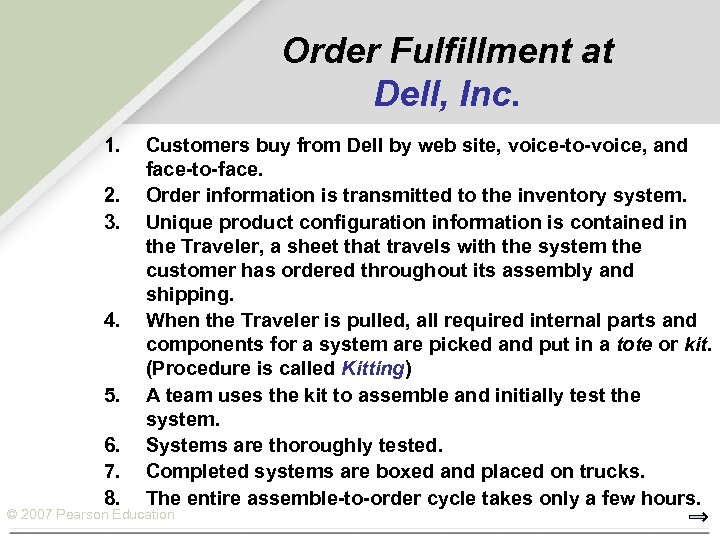 Order Fulfillment at Dell, Inc. 1. 2. 3. 4. 5. 6. 7. 8. Customers