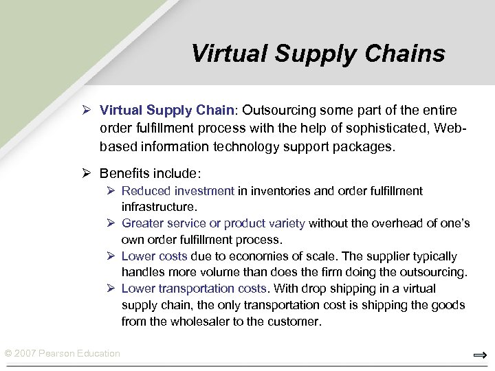 Virtual Supply Chains Ø Virtual Supply Chain: Outsourcing some part of the entire order