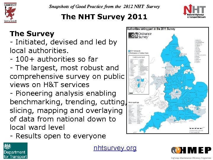 Snapshots of Good Practice from the 2012 NHT Survey The NHT Survey 2011 The