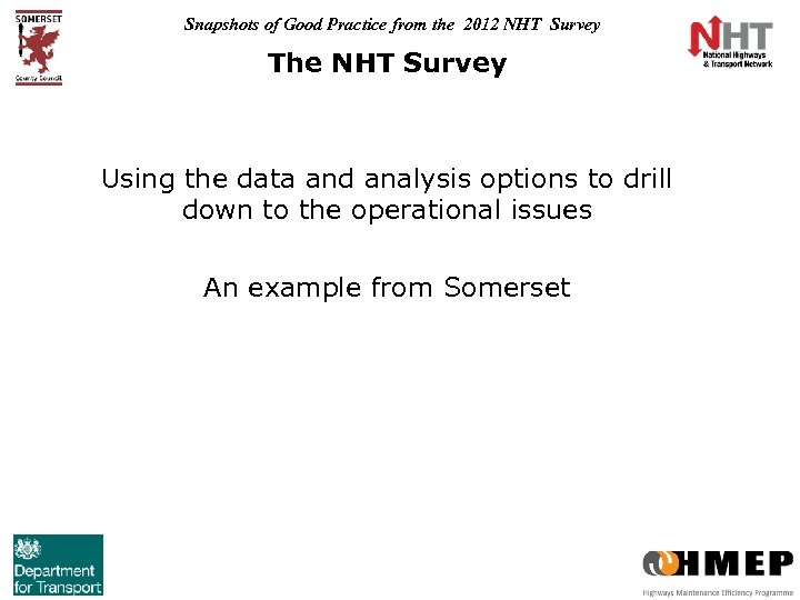 Snapshots of Good Practice from the 2012 NHT Survey The NHT Survey Using the