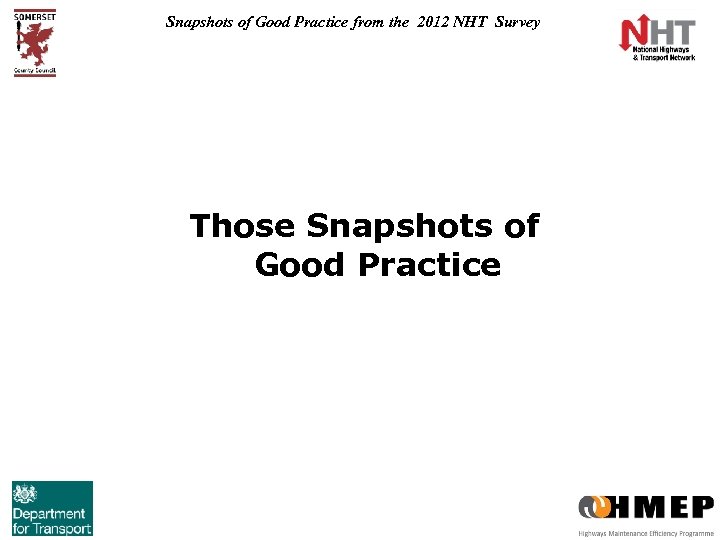 Snapshots of Good Practice from the 2012 NHT Survey Those Snapshots of Good Practice