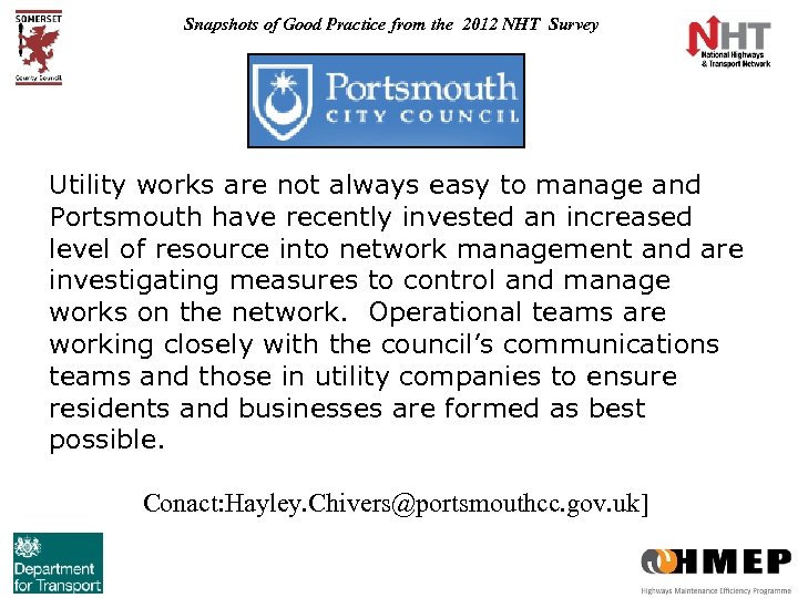 Snapshots of Good Practice from the 2012 NHT Survey Utility works are not always
