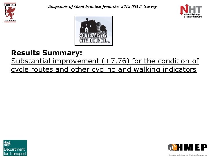 Snapshots of Good Practice from the 2012 NHT Survey Results Summary: Substantial improvement (+7.