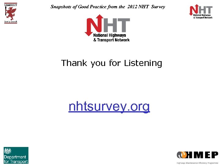 Snapshots of Good Practice from the 2012 NHT Survey Thank you for Listening nhtsurvey.