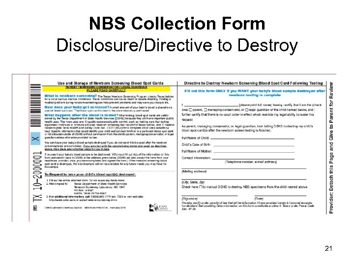 NBS Collection Form Disclosure/Directive to Destroy 21 