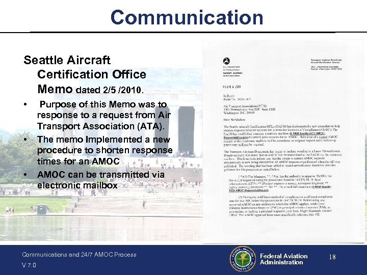 Communication Seattle Aircraft Certification Office Memo dated 2/5 /2010. • • • Purpose of