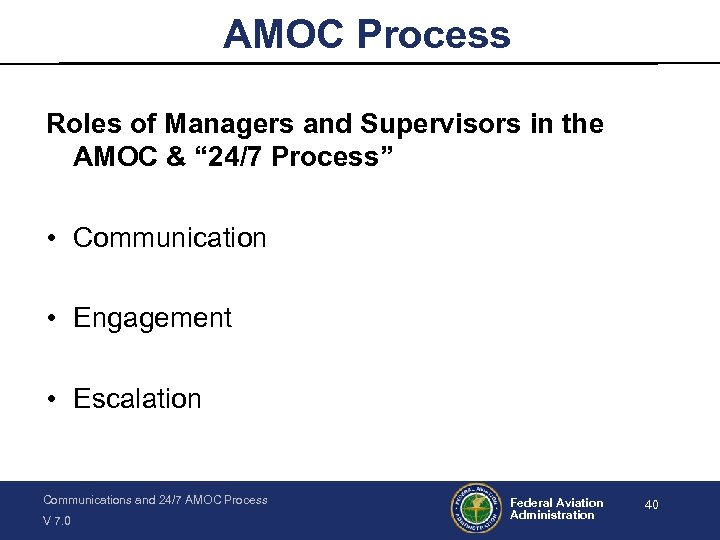 AMOC Process Roles of Managers and Supervisors in the AMOC & “ 24/7 Process”