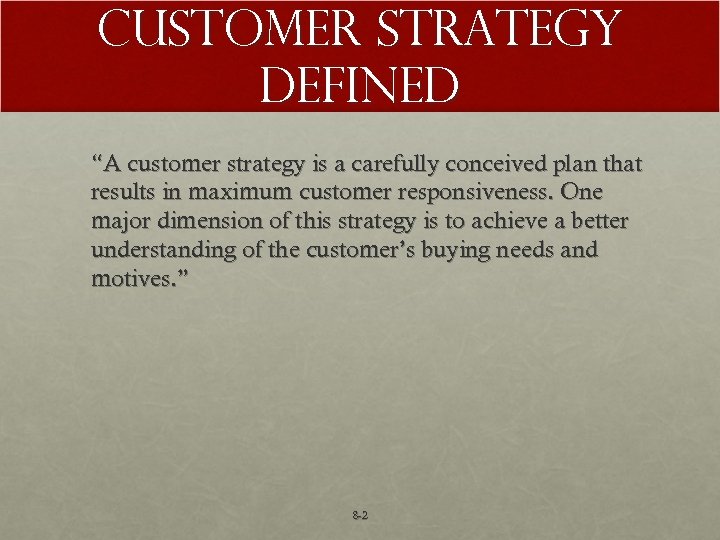 Customer Strategy Defined “A customer strategy is a carefully conceived plan that results in