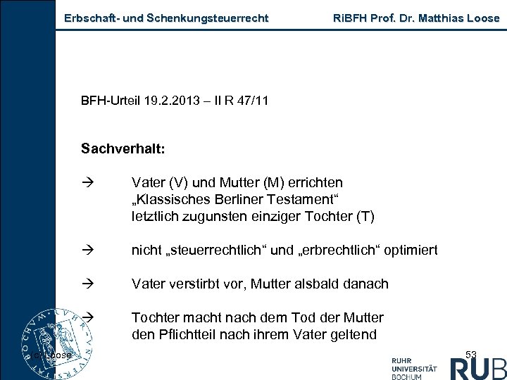Erbschaft- und Schenkungsteuerrecht Ri. BFH Prof. Dr. Matthias Loose BFH-Urteil 19. 2. 2013 –