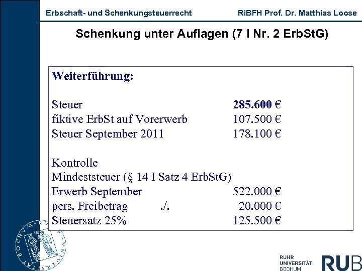 Erbschaft- und Schenkungsteuerrecht Ri. BFH Prof. Dr. Matthias Loose Schenkung unter Auflagen (7 I