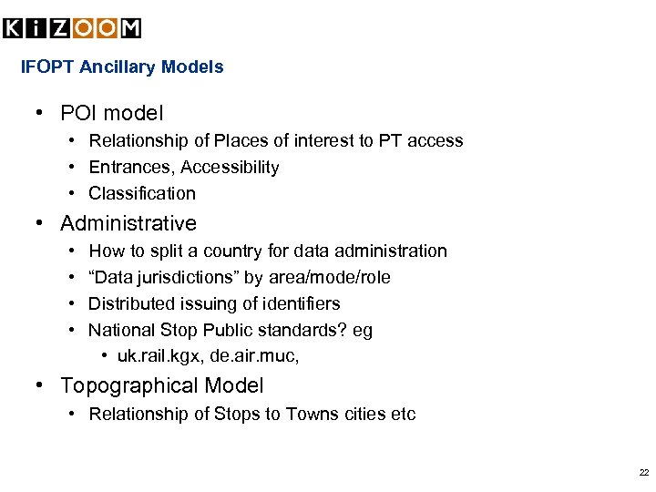 IFOPT Ancillary Models • POI model • Relationship of Places of interest to PT