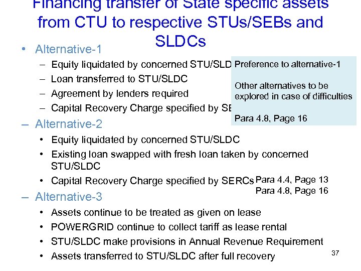  • Financing transfer of State specific assets from CTU to respective STUs/SEBs and