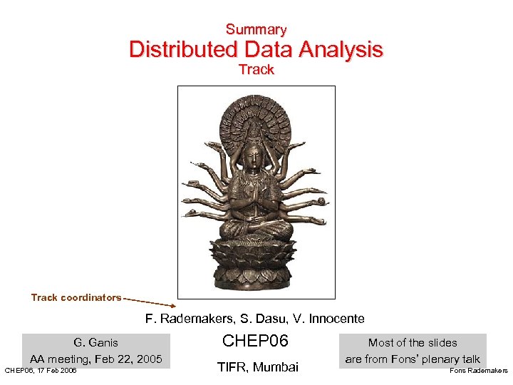 Summary Distributed Data Analysis Track coordinators F. Rademakers, S. Dasu, V. Innocente G. Ganis