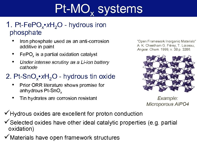 Pt-MOx systems 1. Pt-Fe. POx • x. H 2 O - hydrous iron phosphate