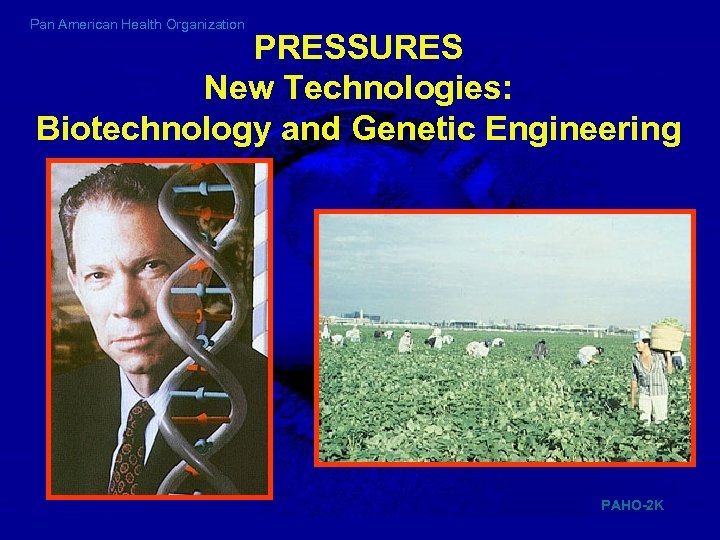 Pan American Health Organization PRESSURES New Technologies: Biotechnology and Genetic Engineering PAHO-2 K 