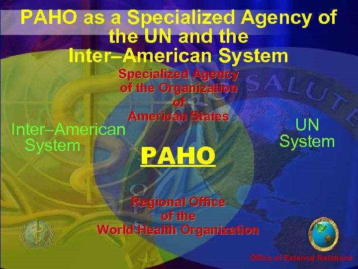 PAHO as a Specialized Agency of the UN and the Inter–American System Pan American