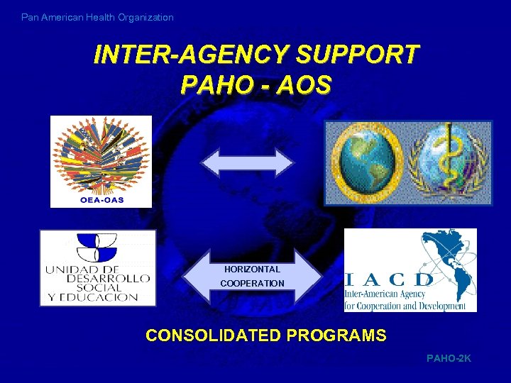 Pan American Health Organization INTER-AGENCY SUPPORT PAHO - AOS HORIZONTAL COOPERATION CONSOLIDATED PROGRAMS PAHO-2