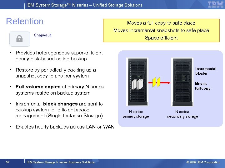 IBM System Storage™ N series – Unified Storage Solutions Retention Snap. Vault Moves a