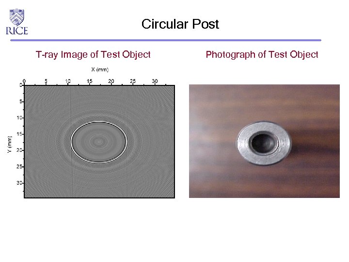Circular Post T-ray Image of Test Object Photograph of Test Object 