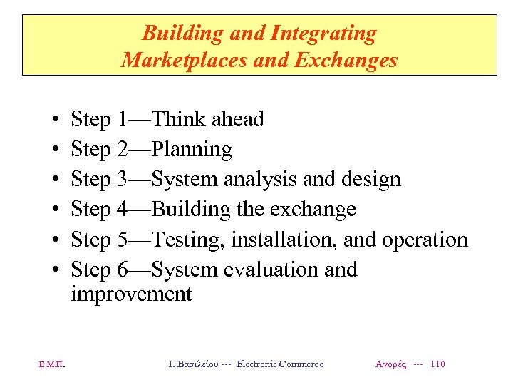Building and Integrating Marketplaces and Exchanges • • • Ε. Μ. Π. Step 1—Think