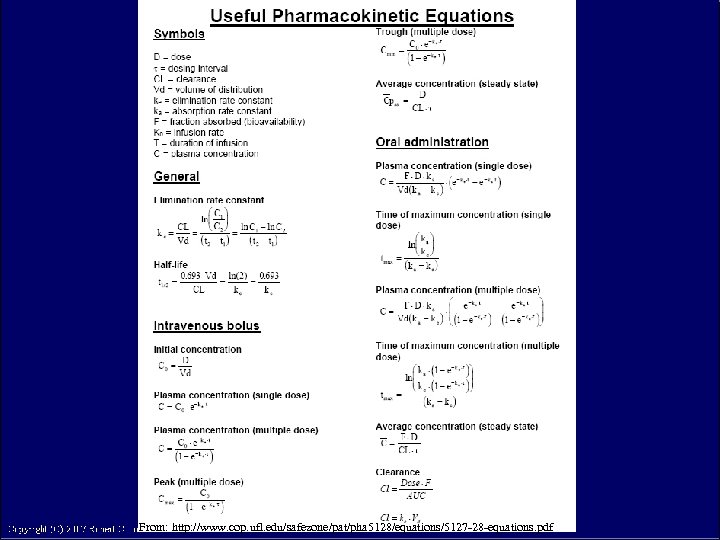 From: http: //www. cop. ufl. edu/safezone/pat/pha 5128/equations/5127 -28 -equations. pdf Copyright (C) 2007 Robert