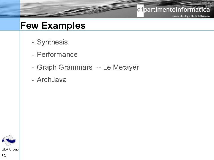 Few Examples Synthesis Performance Graph Grammars Le Metayer Arch. Java SEA Group 22 