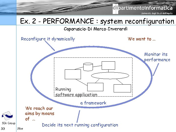 Ex. 2 - PERFORMANCE : system reconfiguration Caporuscio-Di Marco-Inverardi Reconfigure it dynamically We want