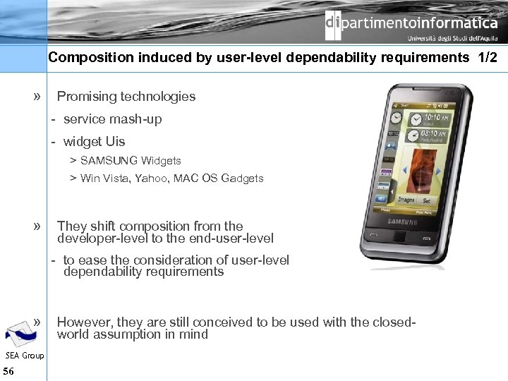 Composition induced by user-level dependability requirements 1/2 » Promising technologies service mash up widget