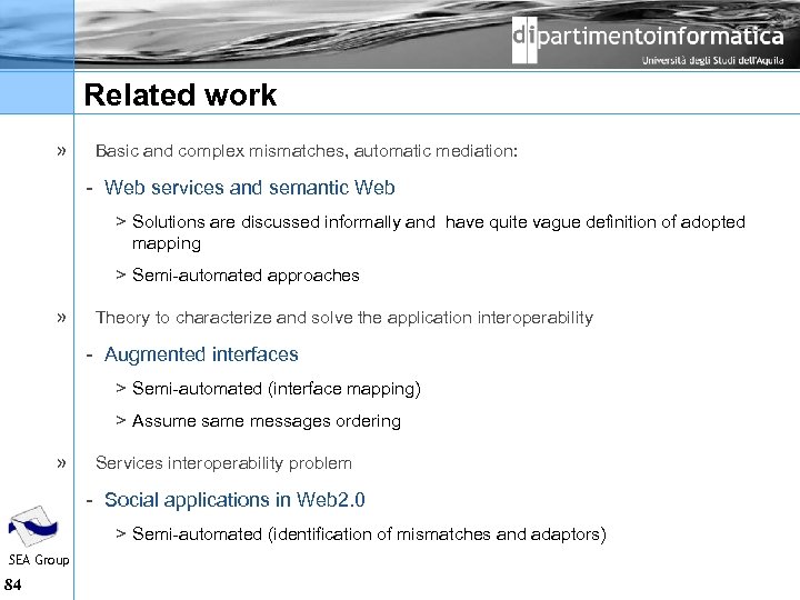 Related work » Basic and complex mismatches, automatic mediation: Web services and semantic Web