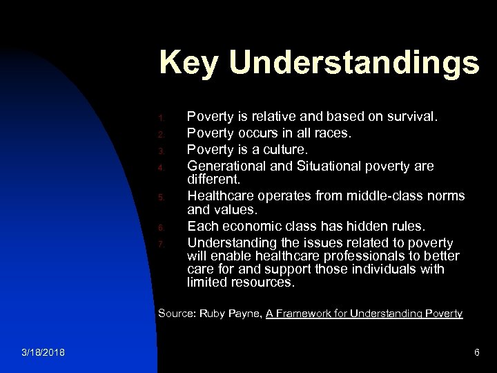 Key Understandings 1. 2. 3. 4. 5. 6. 7. Poverty is relative and based