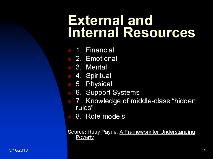 External and Internal Resources n n n n 1. Financial 2. Emotional 3. Mental