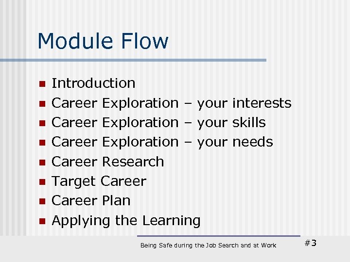 Module Flow n n n n Introduction Career Exploration – your interests Career Exploration