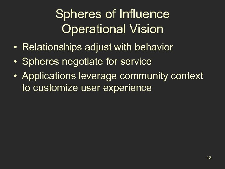 Spheres of Influence Operational Vision • Relationships adjust with behavior • Spheres negotiate for