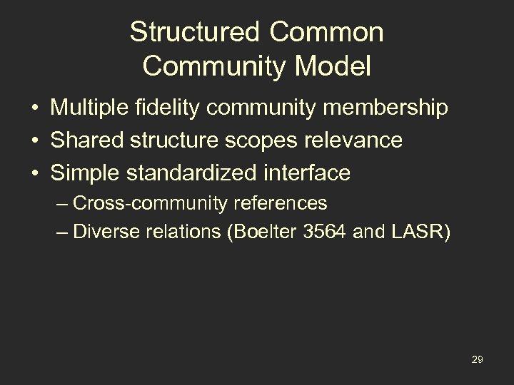 Structured Common Community Model • Multiple fidelity community membership • Shared structure scopes relevance
