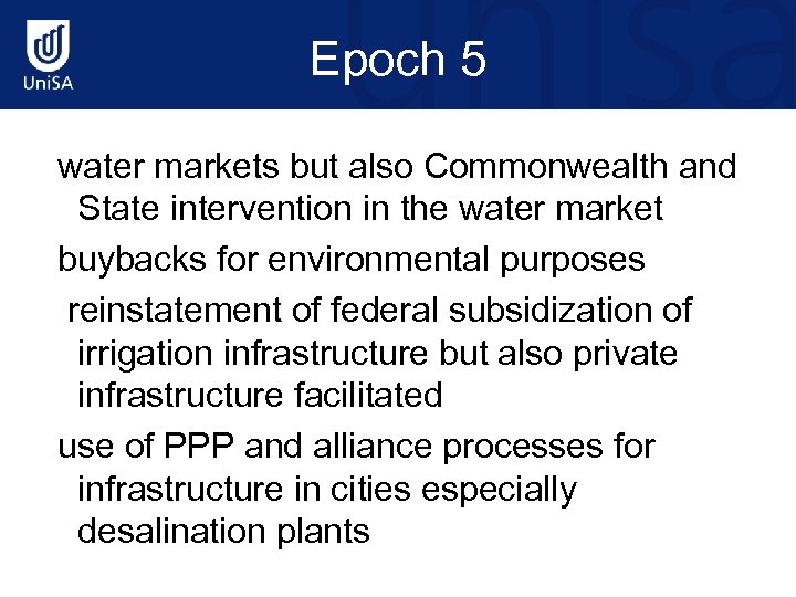 Epoch 5 water markets but also Commonwealth and State intervention in the water market