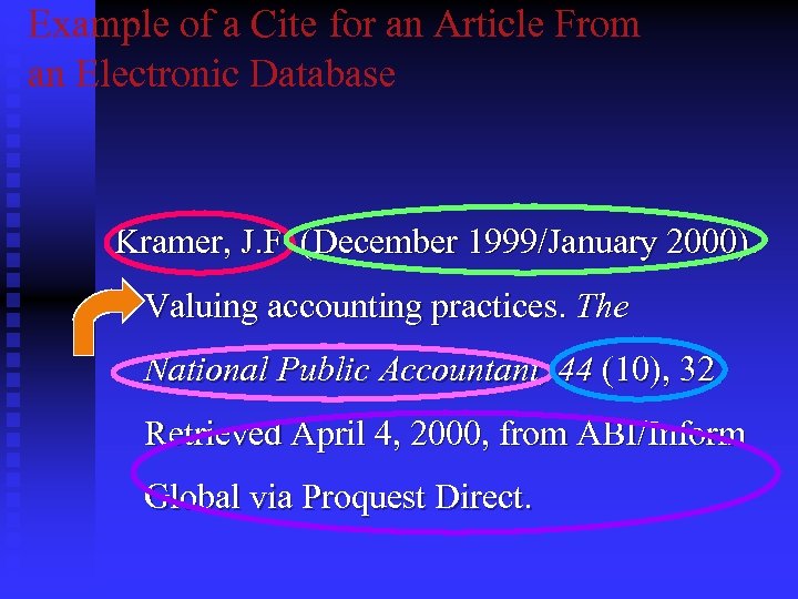 Example of a Cite for an Article From an Electronic Database Kramer, J. F.