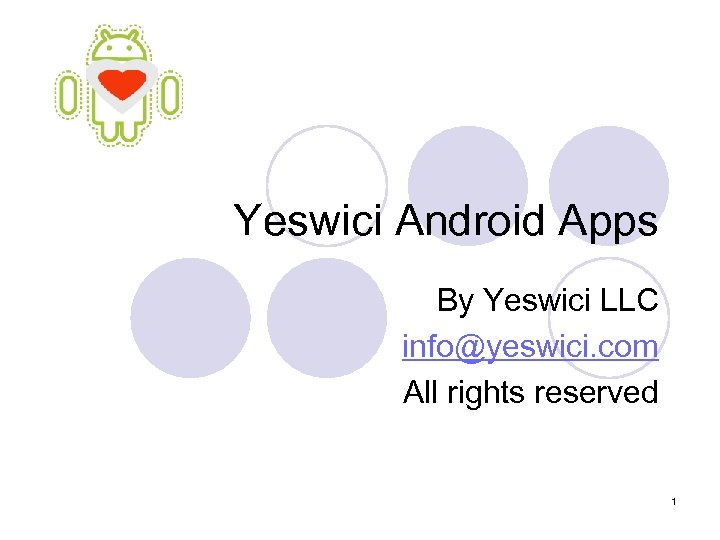 Yeswici Android Apps By Yeswici LLC info@yeswici. com All rights reserved 1 