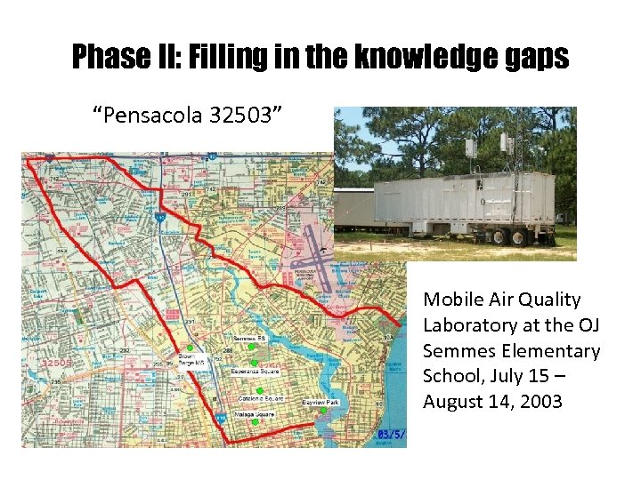 Phase II: Filling in the knowledge gaps “Pensacola 32503” Mobile Air Quality Laboratory at