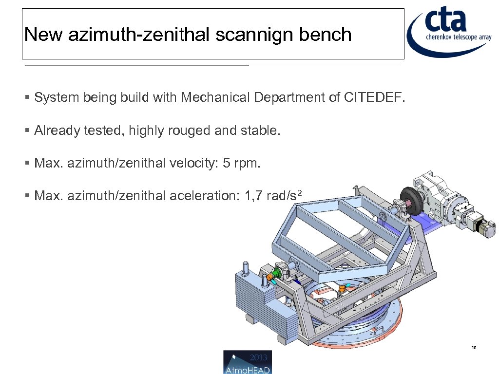 New azimuth-zenithal scannign bench System being build with Mechanical Department of CITEDEF. Already tested,